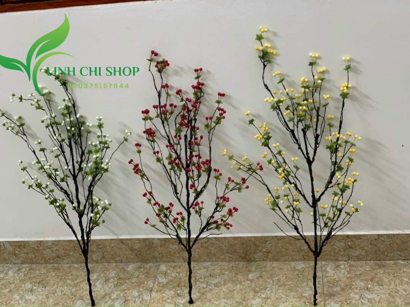 Hoa lụa trang trí_ Cành chery cổ cao cấp