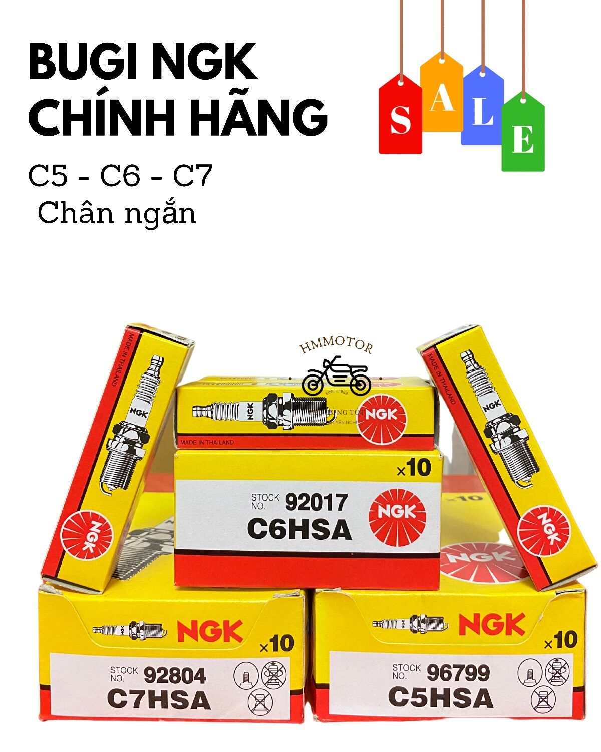 Bugi chân ngắn xe máy chính hãng ngk c5, c6, c7