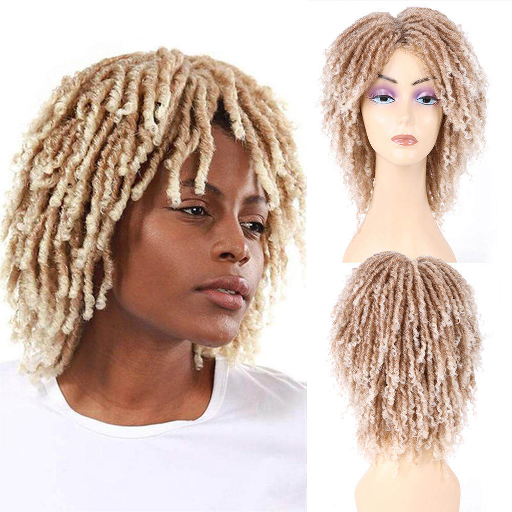 Ngắn Dreadlock Tóc Giả Dành Cho Nữ Màu Đen Phi Xoăn Xoắn Tổng Hợp Thoáng Khí Chịu Nhiệt Giả Locs Thắt Bím Tóc