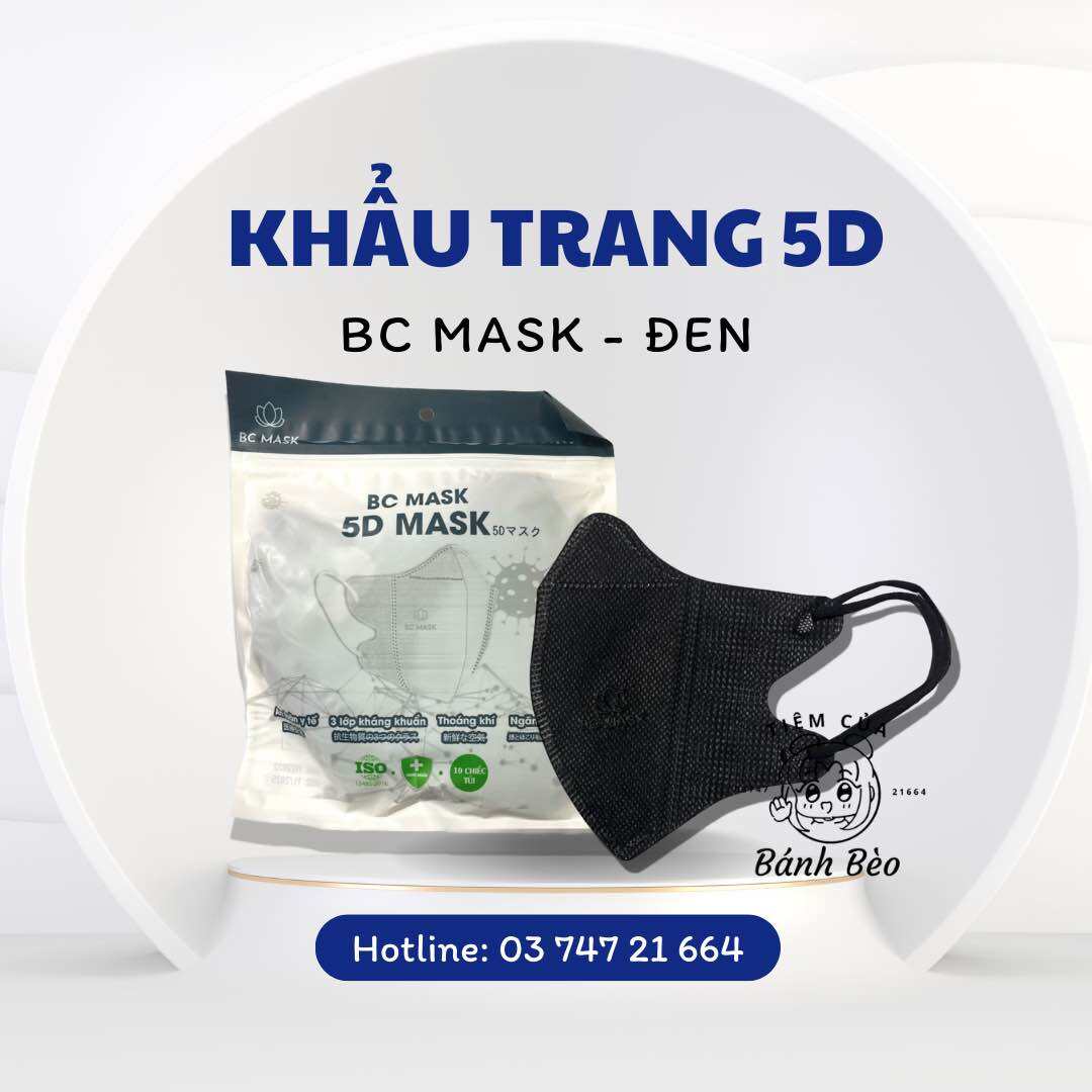 [Thùng 100 cái] Khẩu trang 5D màu đen Bảo Châu BC Mask 3 lớp kháng khuẩn dày dặn ôm mặt | Tiệm Của Bánh Bèo