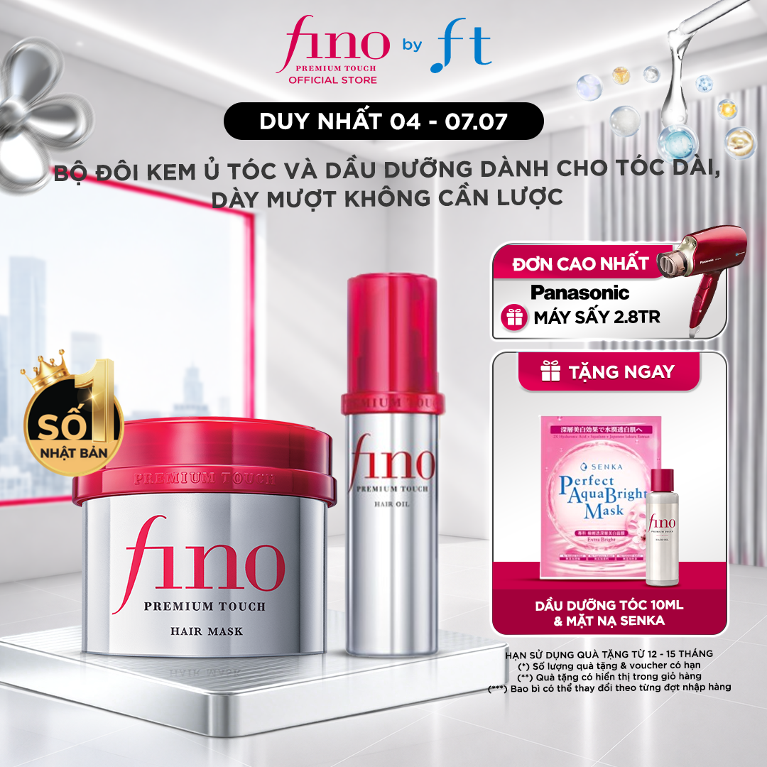 Bộ đôi Kem ủ tóc cao cấp FINO PREMIUM TOUCH B 230G  Dầu dưỡng tóc cao cấp FINO PREMIUM TOUCH HAIR OIL B 70ML