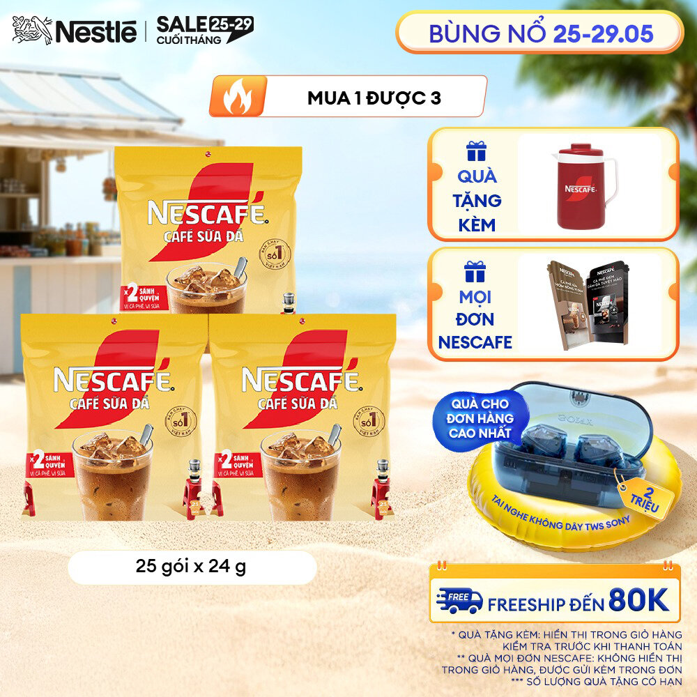[ƯU ĐÃI THÁNG 5] [Giao hàng toàn quốc] Combo 3 Bịch Cà phê sữa NESCAFÉ Cà phê sữa đá 25 gói x 24 g)