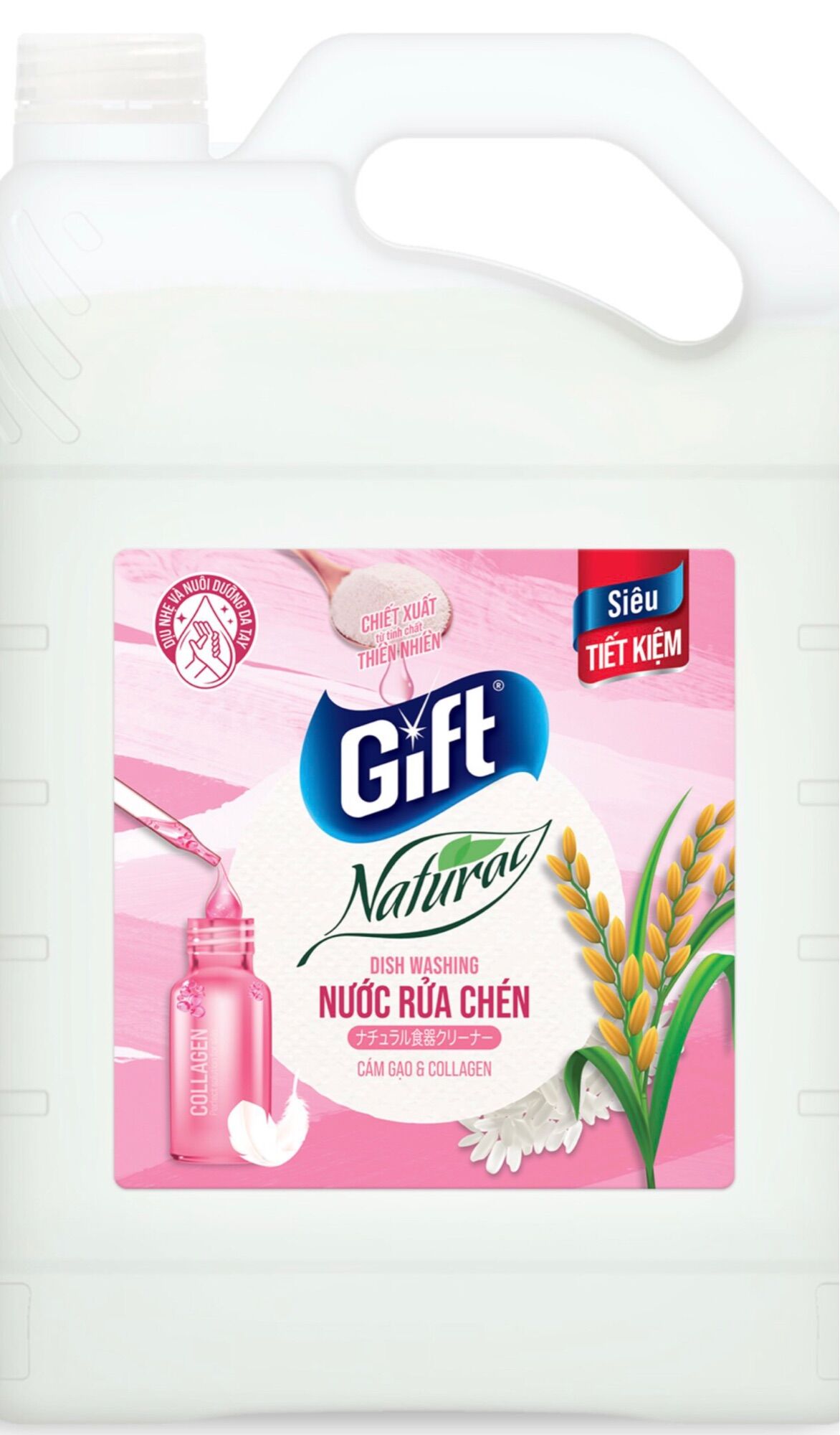 Nước rửa chén Gift Natural Cám Gạo - Colagen 800g.