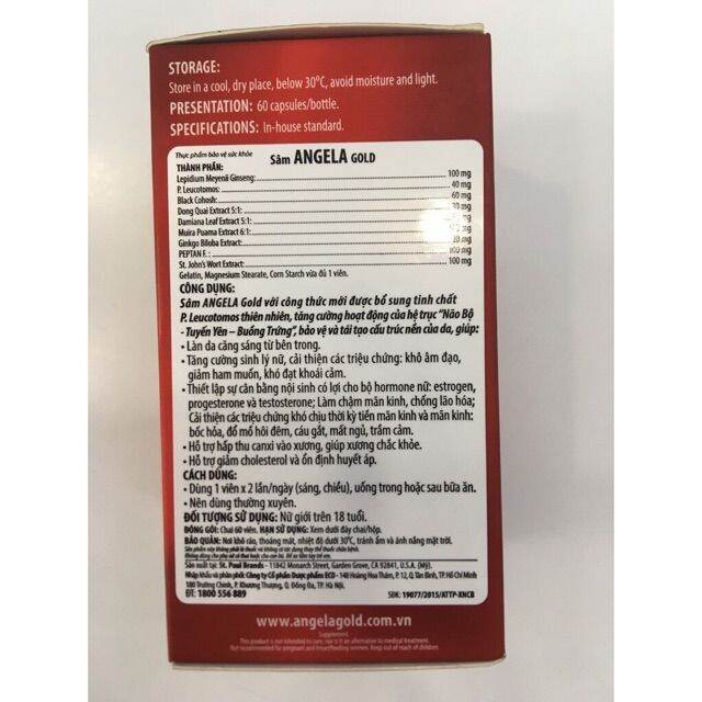 [HCM](CHÍNH HÃNG) Sâm Angela Gold Hộp 60 Viên (Có tem chống giả và tích điểm thưởng)
