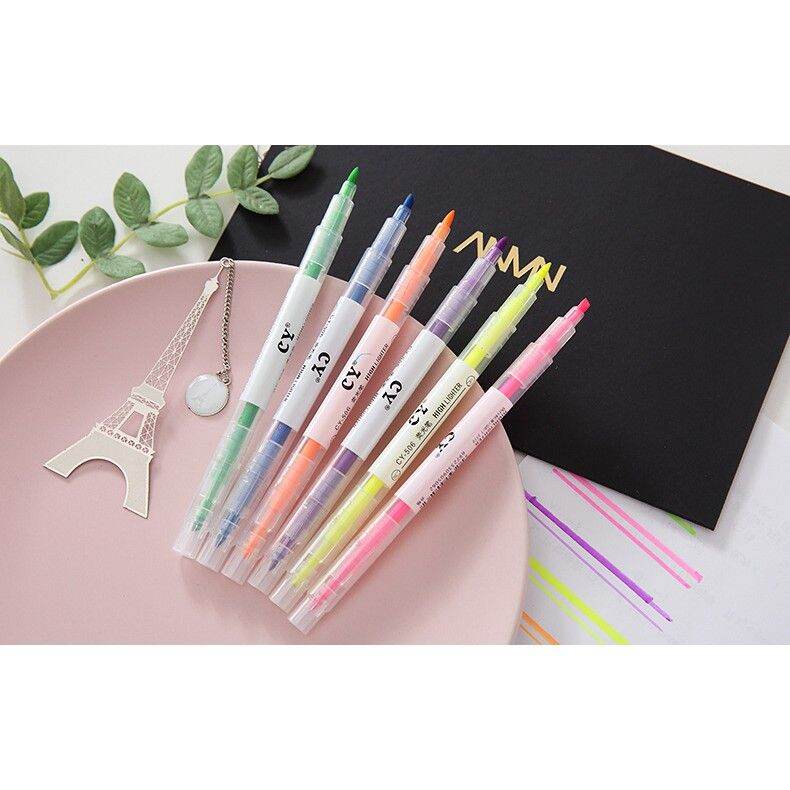 Set 6 bút dạ quang, bút highlight có 2 đầu