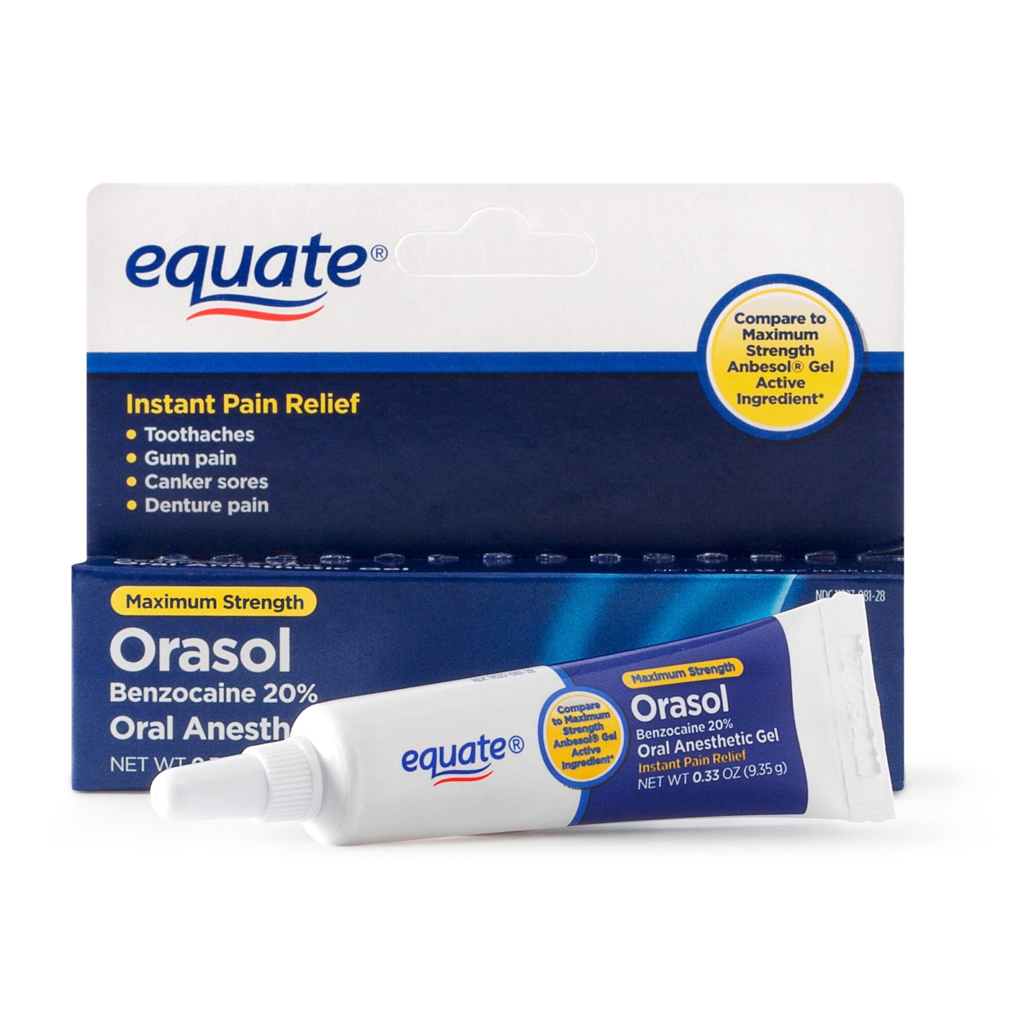 Gel giúp giảm đau răng, đau nướu, đau miệng và đau răng giả ngay lập tức. Equate Maximum Strength Orasol Oral Anesthetic