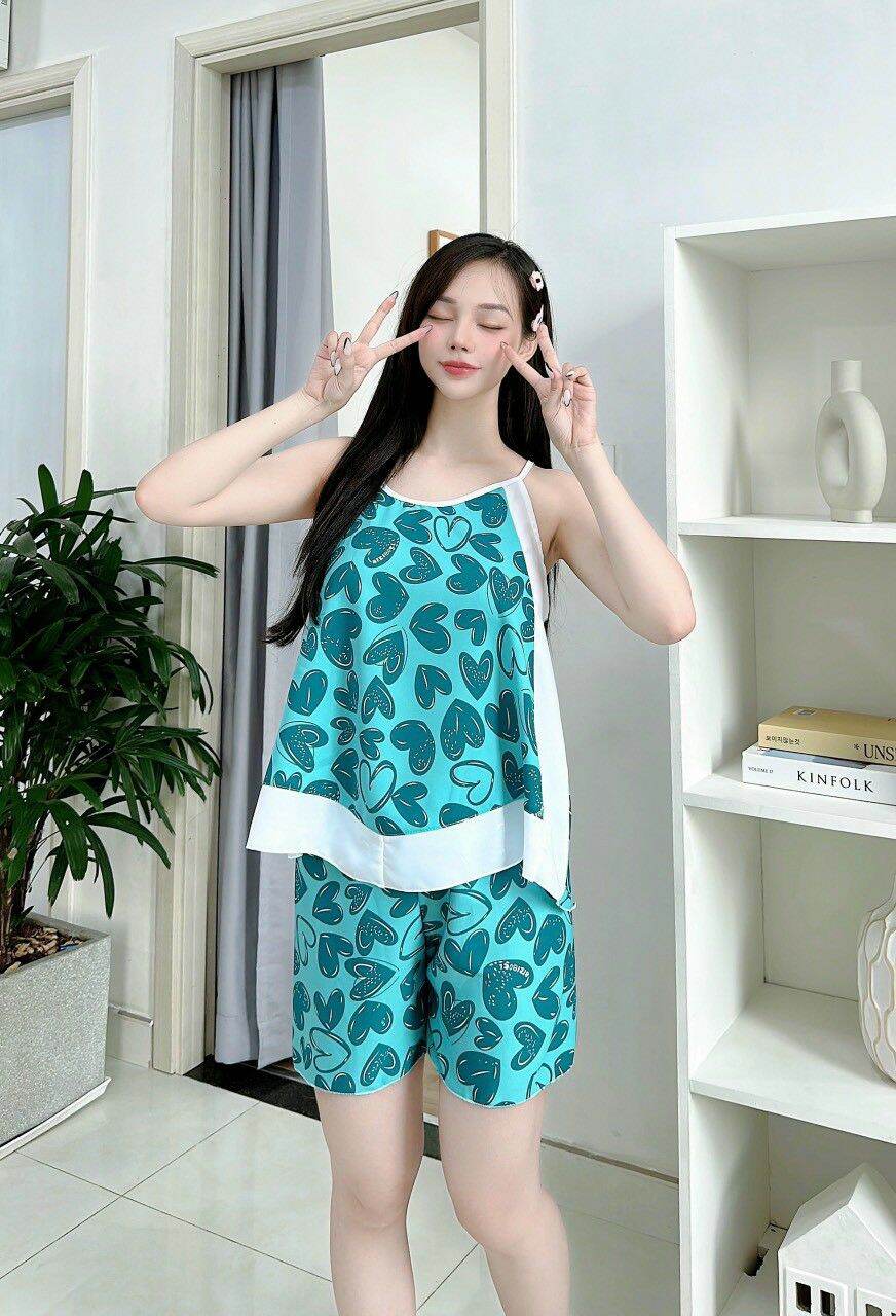 SET BỘ NỮ MẶC Ở NHÀ DÂY TẦNG DỄ THƯƠNG VẢI LỤA  - 90