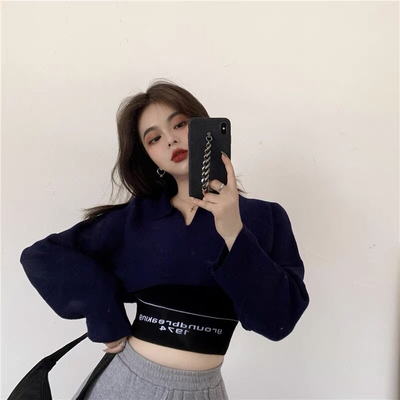 Set áo 2 món croptop tay dài cổ bẻ 1974🌞