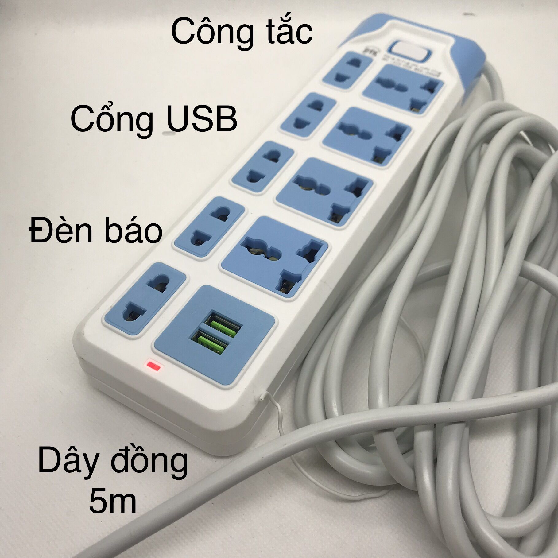 Ổ Cắm điện thông minh CYX 315 USB đa chức năng 9 cổng cắm 2 chấu, 3 chấu đặc biệt 2 cổng cắm USB sạc điện thoại tiện dụng, dây đồng dài tới 5 mét, công suất 2500W ( màu ngẫu nhiên)