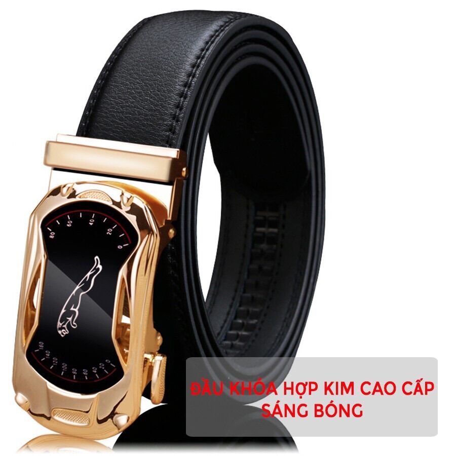 Thắt lưng nam da bò thật, hộp quà tặng dây lưng nam mặt hổ cao cấp khóa tự động full box- có hộp ms012