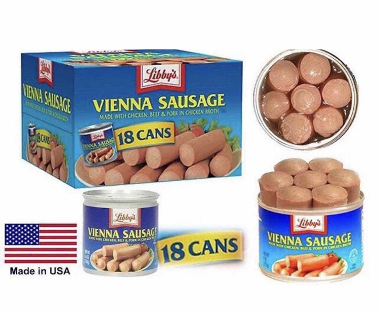 THÙNG 18 LON XÚC XÍCH VIENNA SAUSAGE ĐÓNG HỘP LOẠI NGON CHUẨN MỸ