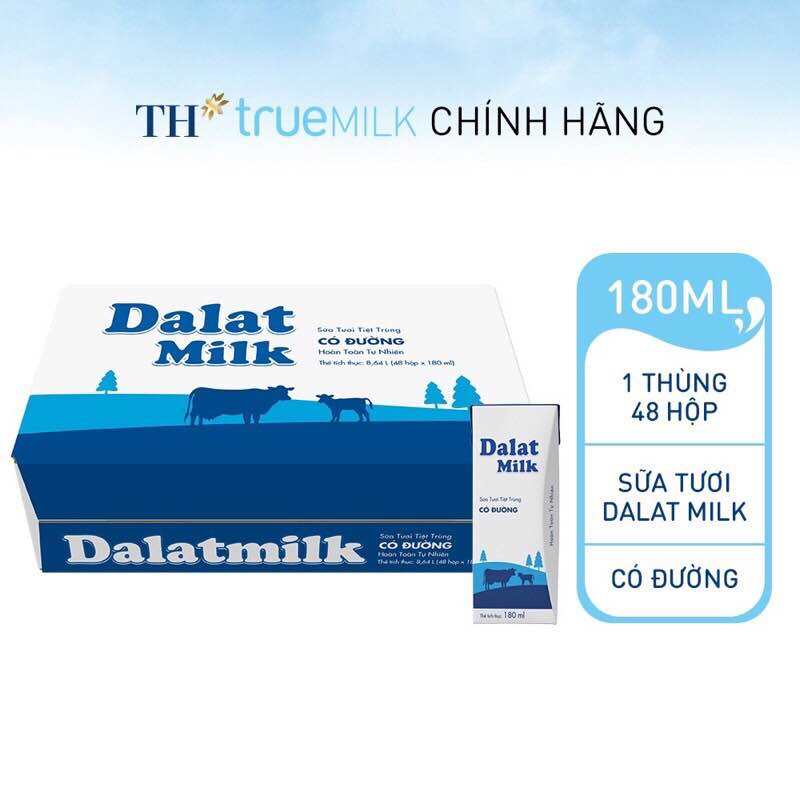 thùng 48 hộp sữa DALAT MILK có đường 180ml hộp chỉ giao HOẢ TỐC