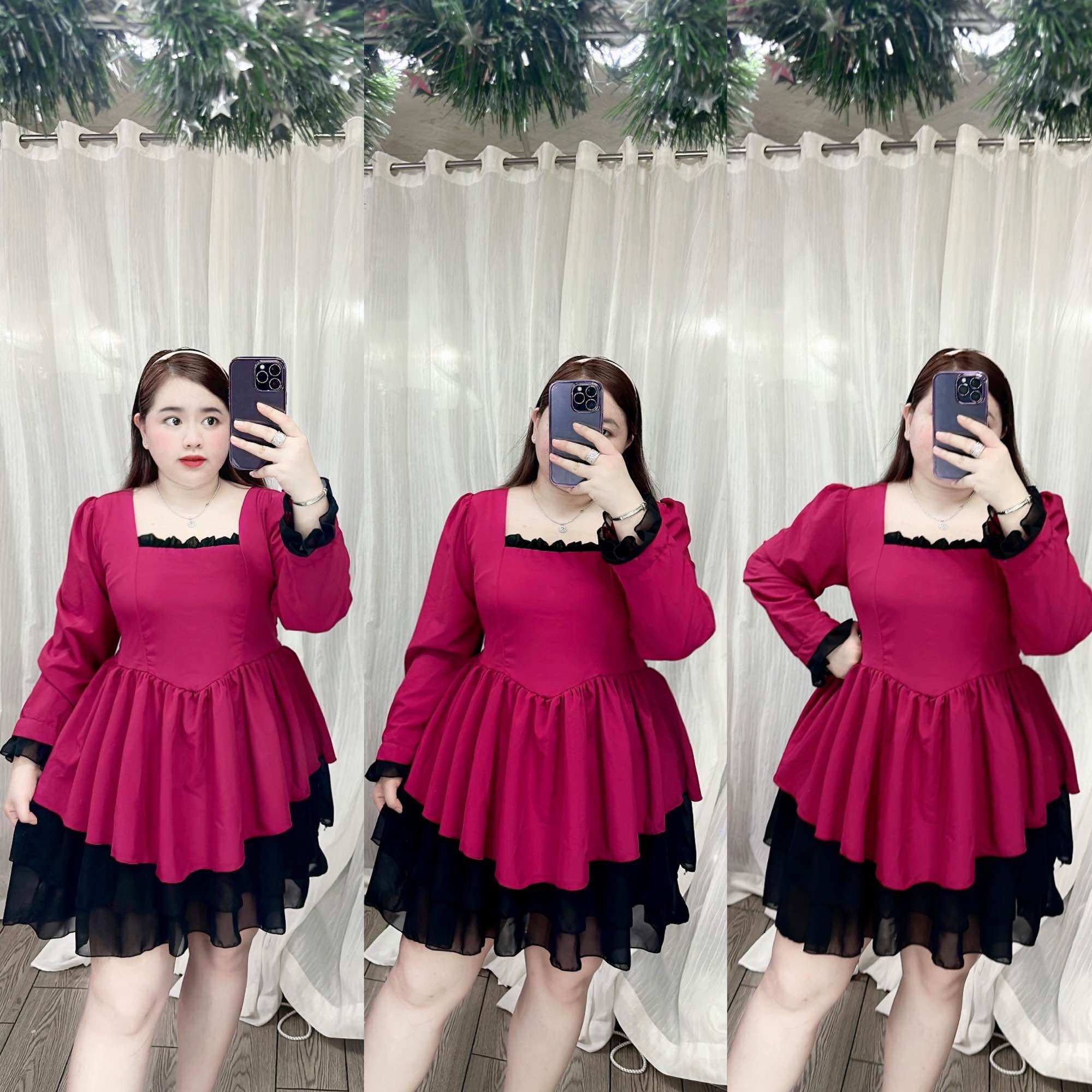 [Bigsize 65-90kg] Đầm lụa ý phối chiffon 3 tầng (kèm lót quần rời y hình)