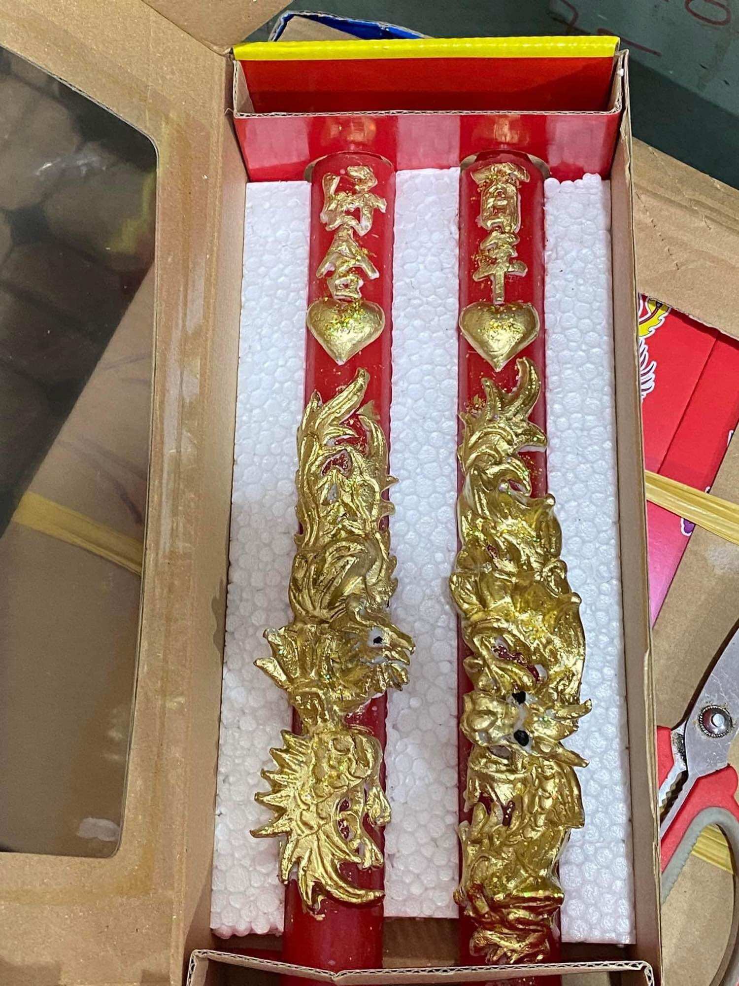 Đèn cầy cưới long phụng với 5 mẫu 3,2*36cm