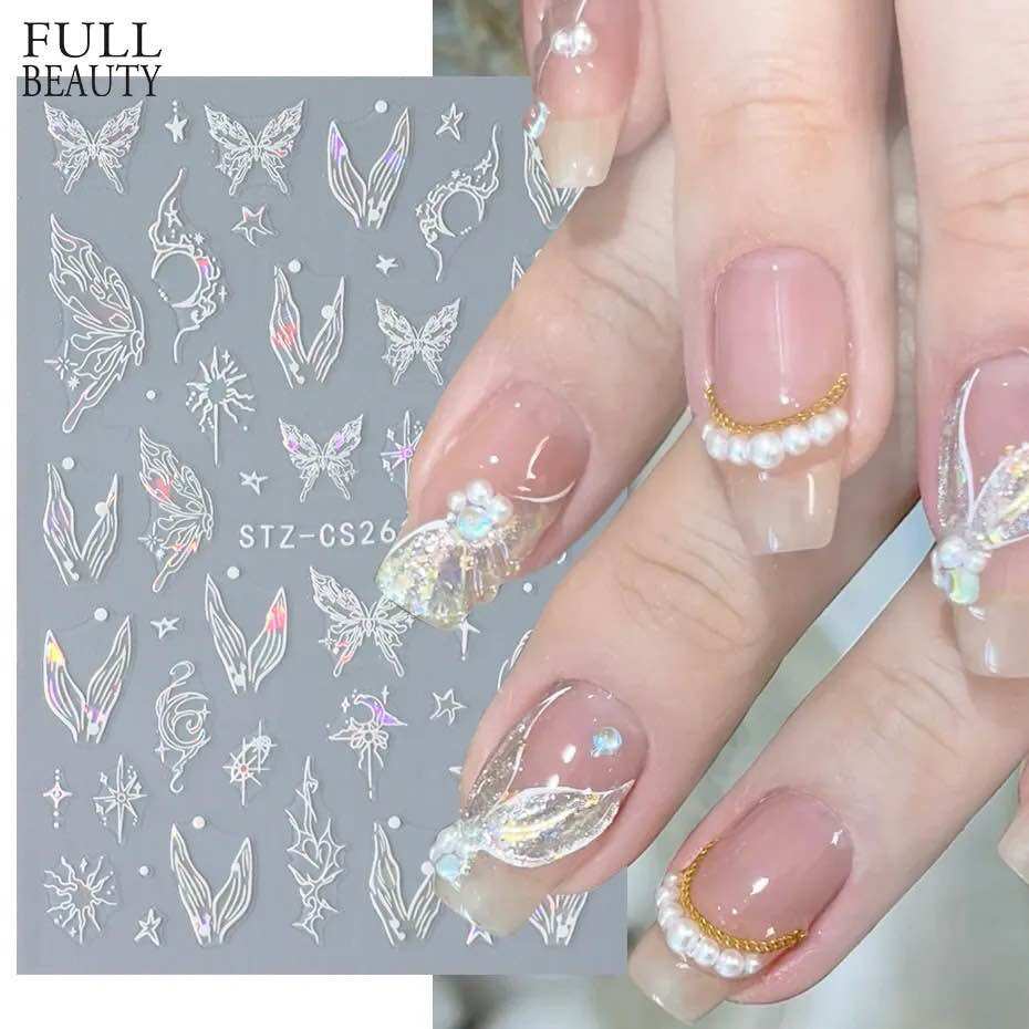 Sticker bướm dán móng tay ánh xà cừ bướm và đuôi cá