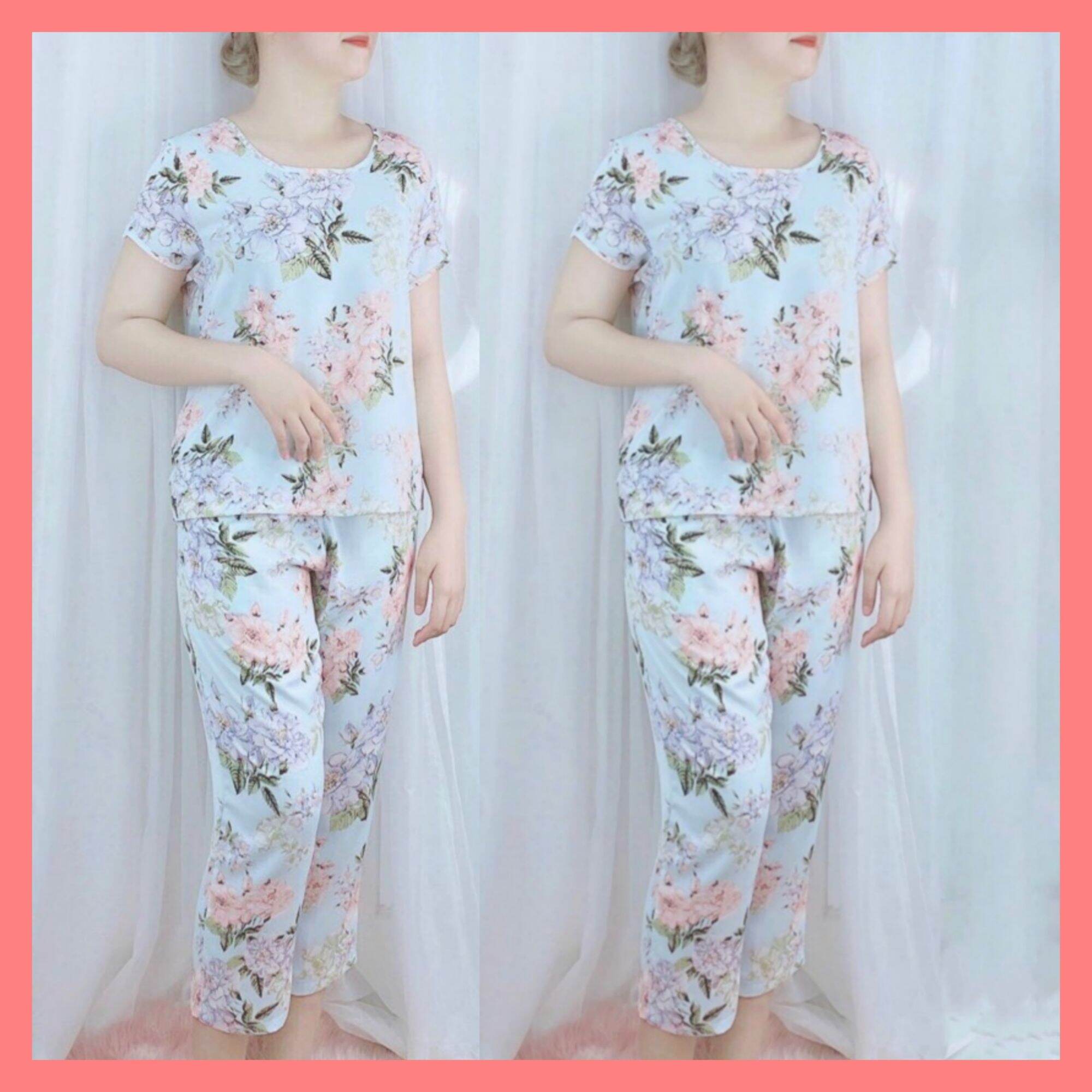Đồ bộ mặc nhà pyjama lụa mango cao cấp quần lửng hàng có size 75kg🌸 giảm 10k đơn 200k
