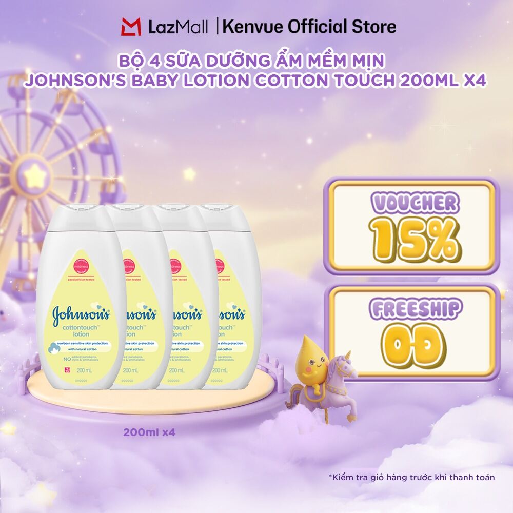 Combo 4 sữa dưỡng ẩm mềm mịn Johnson's baby cotton touch 200ml