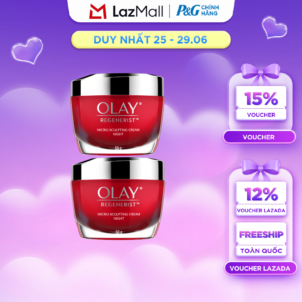 Combo 2 Kem Dưỡng Ban Đêm OLAY REGENERIST Căng Mướt, Sáng Khỏe  Phục Hồi Dấu Hiệu Lão Hóa Hũ 50G
