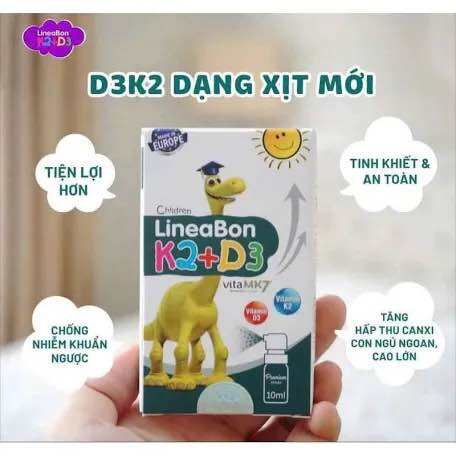 Lineabon D3K2 vitamin MK7 màu xanh dạng xịt tiện lợi hỗ trợ bổ sung vitamin D3, K2 và canxi cho bé phát triển chiều cao
