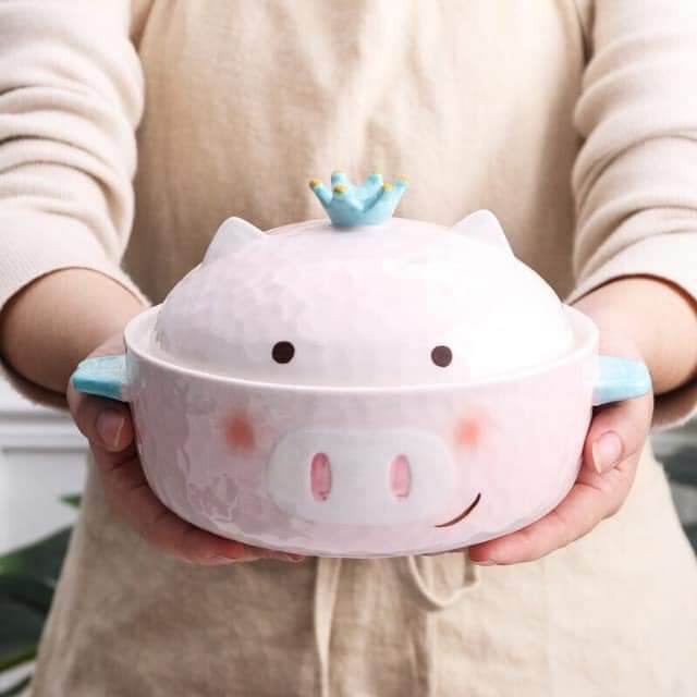 Bát ăn mì gốm sứ cute hình heo hồng