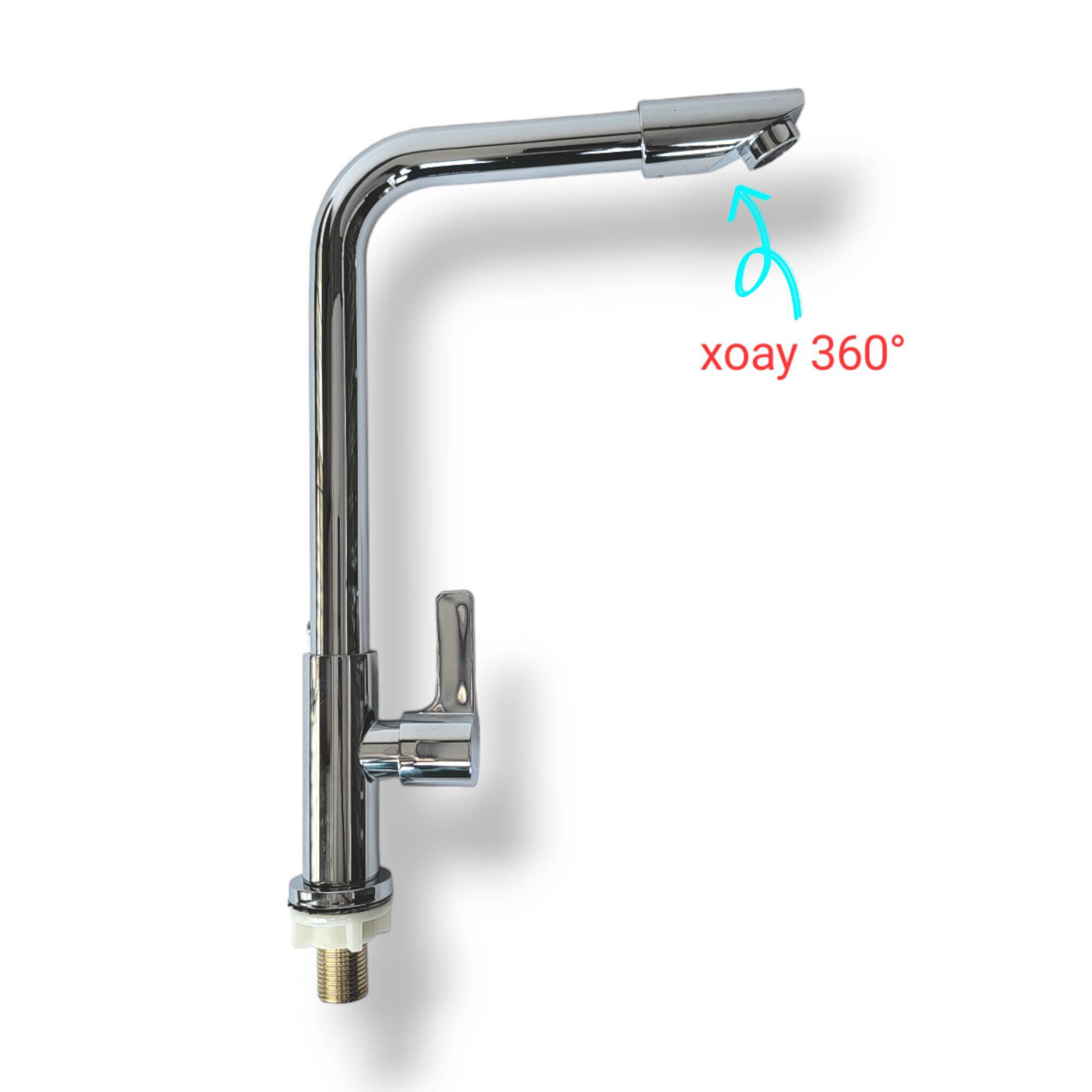Vòi chậu rửa chén đồng thau mạ crom đầu xoay 360°