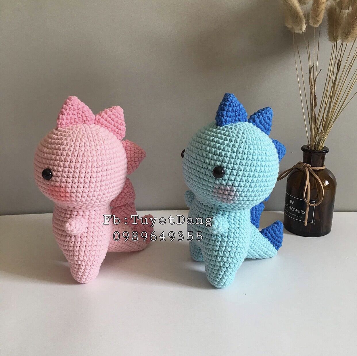 [ Ảnh thật ] Gấu bông móc len - khủng long handmade