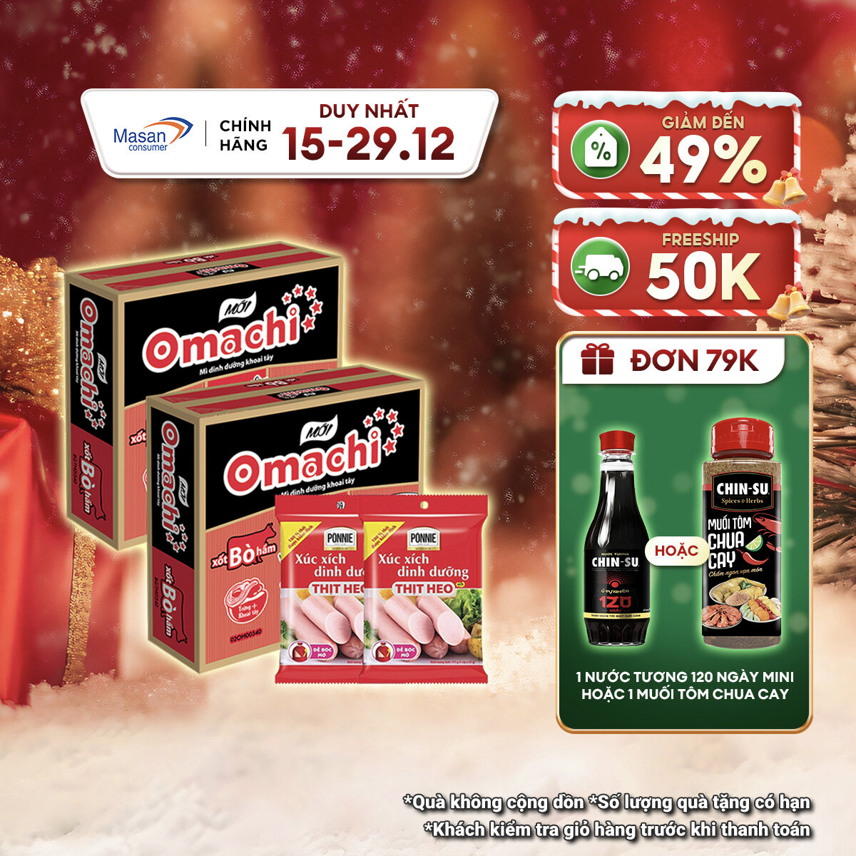  Combo 2 Thùng Omachi Xốt Bò Hầm Gói 80G + 2 Xúc Xích Tiệt Trùng Ponnie Vị Heo 70G 