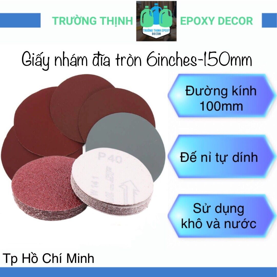 Bộ 10 tờ nhám đĩa tròn 6 inches 60 grit