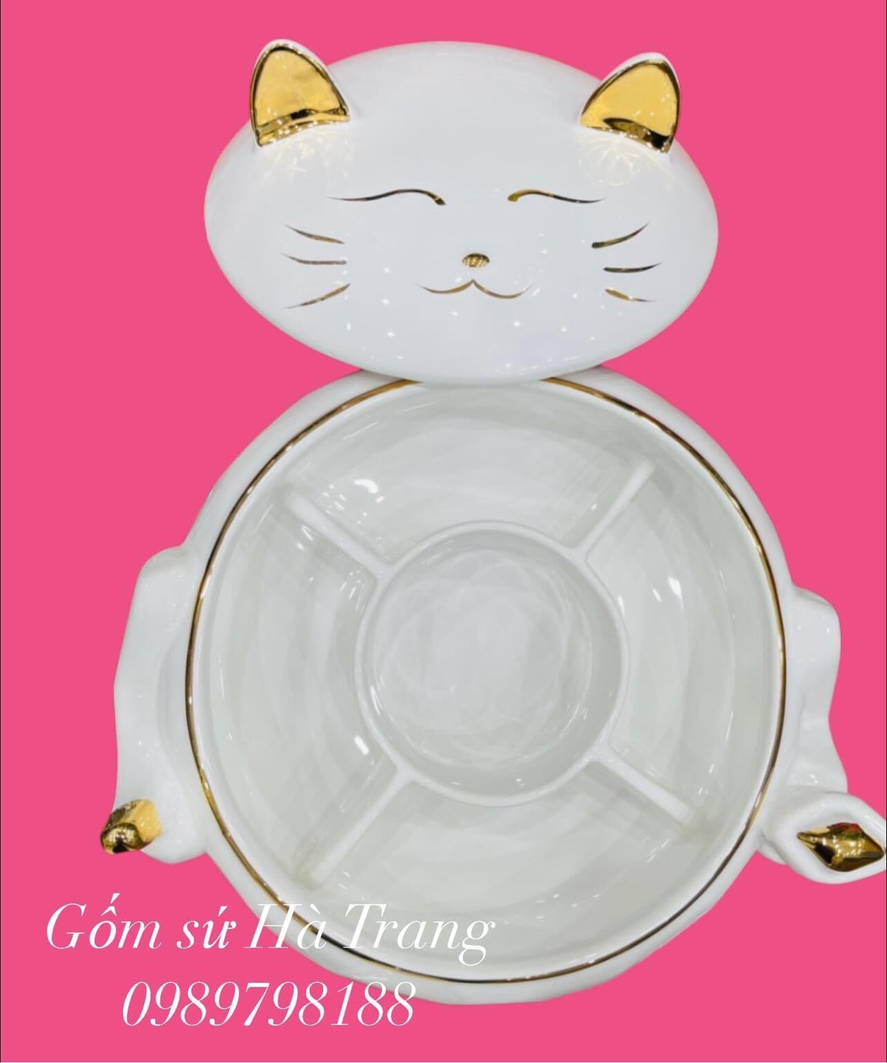 Khay mứt mèo thần tài gốm sứ cao cấp