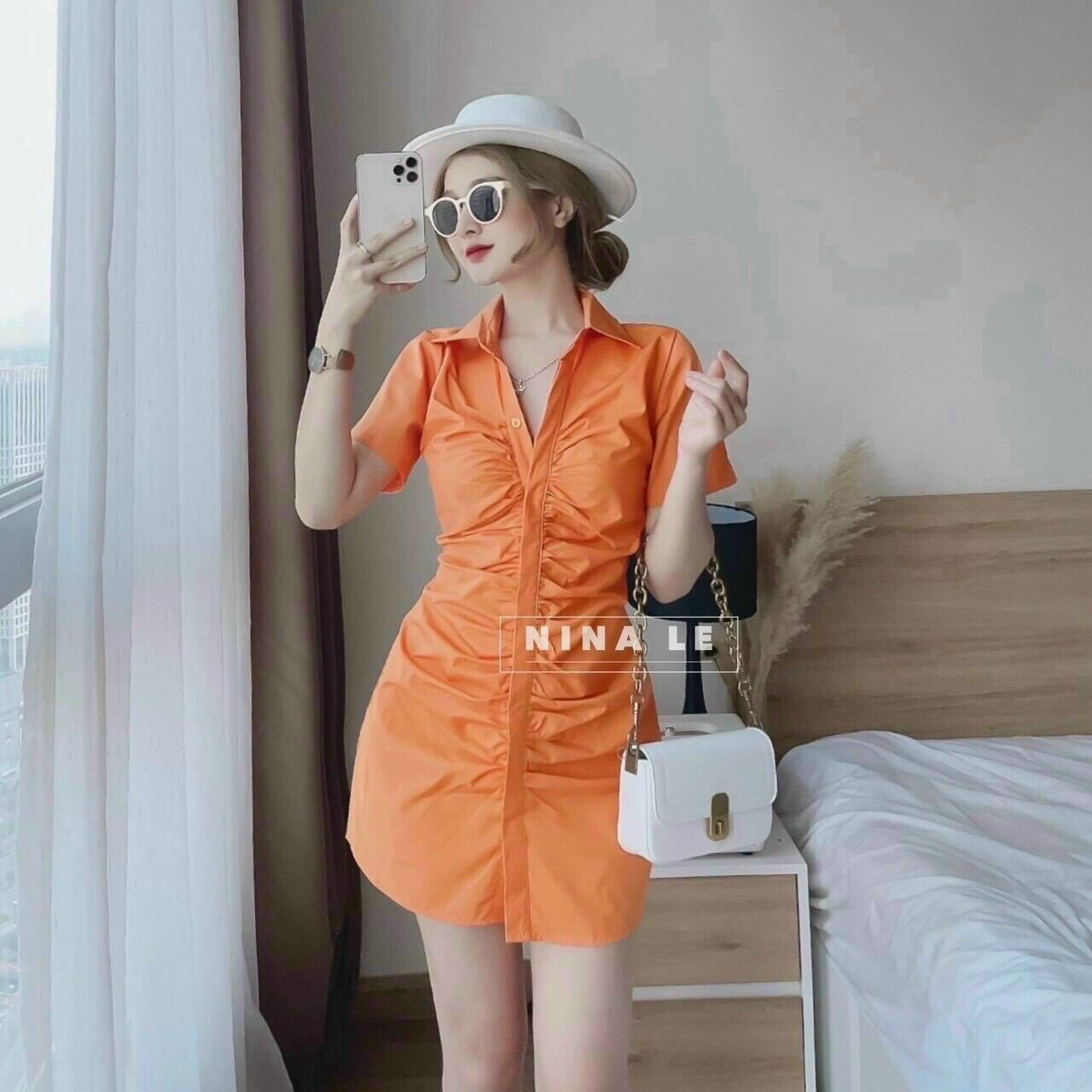 Đầm sơmi nhún eo