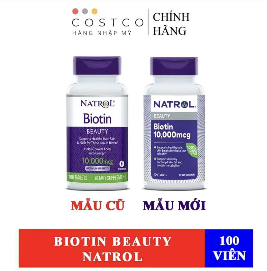 [HCM]Viên uống mọc tóc Natrol Biotin 10000mcg Maximum Strength chai 100 viên Date 2025