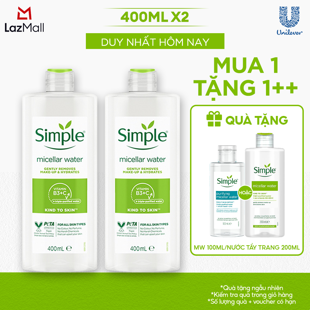 COMBO 2 NƯỚC TẨY TRANG SẠCH SÂU DỊU NHẸ - SIMPLE MICELLAR WATER 400ML