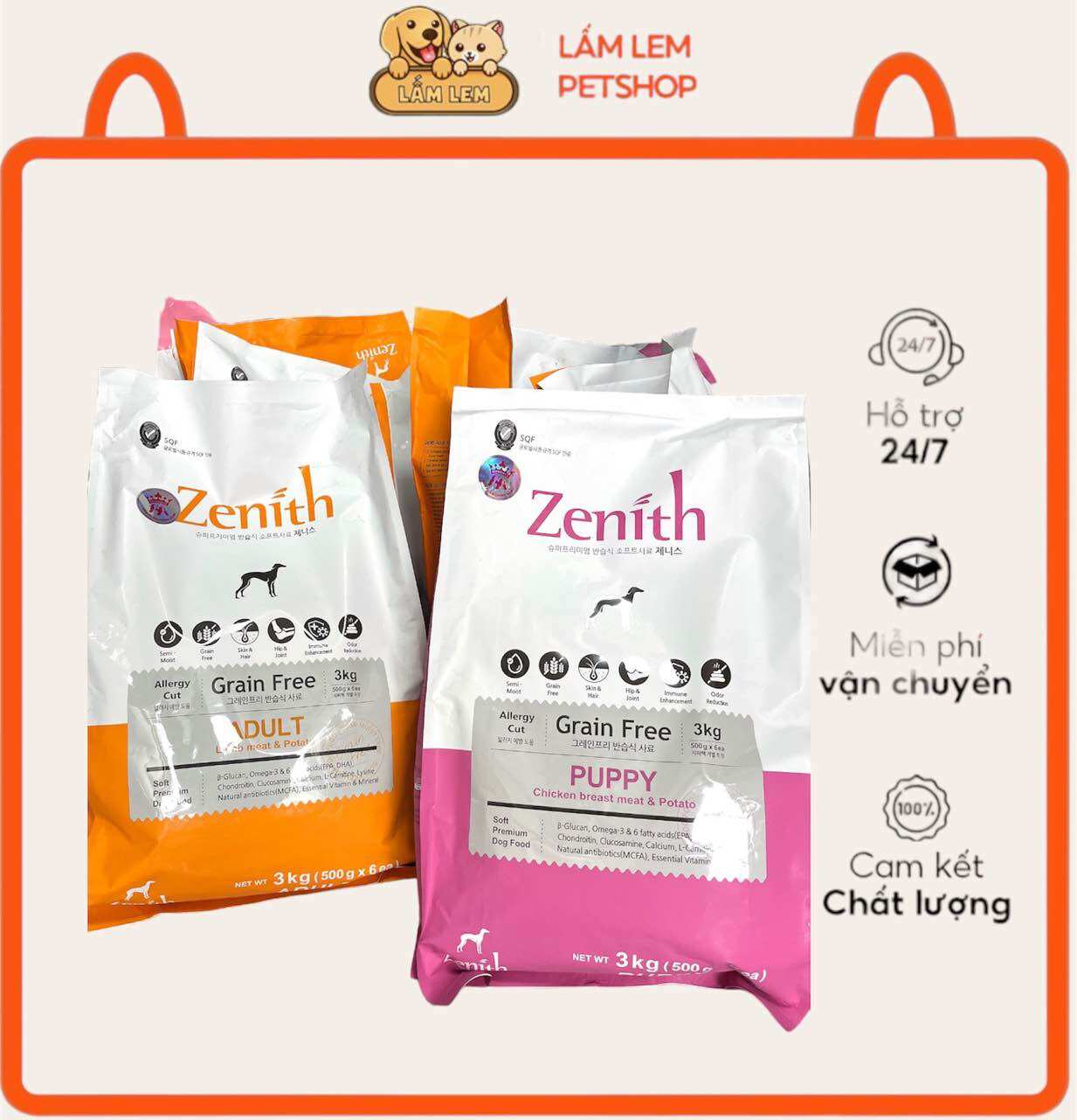 Hạt mềm cho chó Zenith, Hạt mềm cho chó con và chó trưởng thành