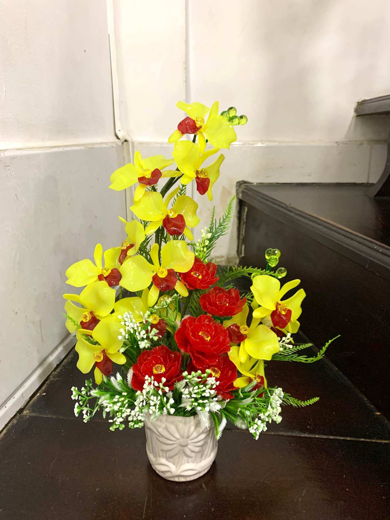 Chậu hoa pha lê cắm sẵn cao 35cm