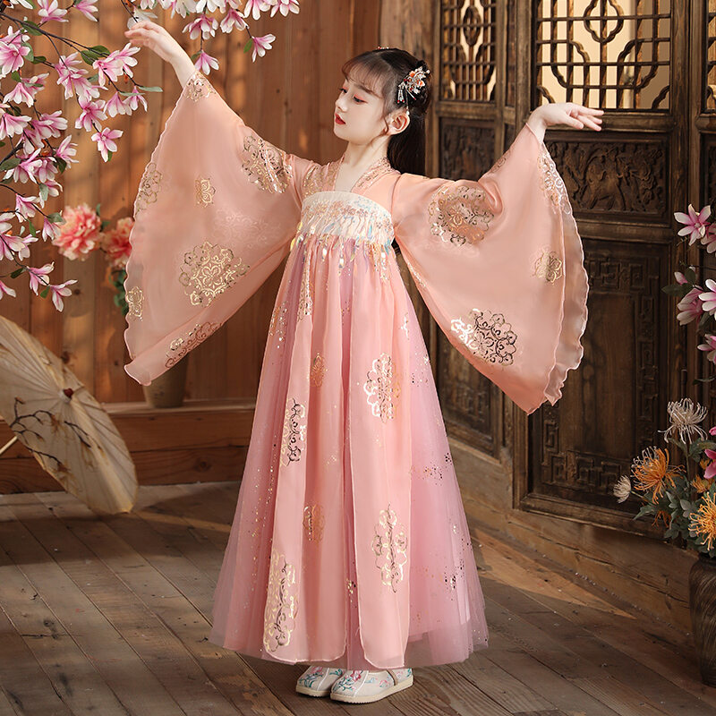 Hán Phục Bé Gái Cổ Trang Siêu Tiên Nữ Phong Cách Trung Quốc Mẫu Mùa Hè Trang Phục Đời Đường Phong Cách Cổ Điển Trẻ Em Mẫu Mới Mùa Hè 2024 Váy Liền Bé Gái