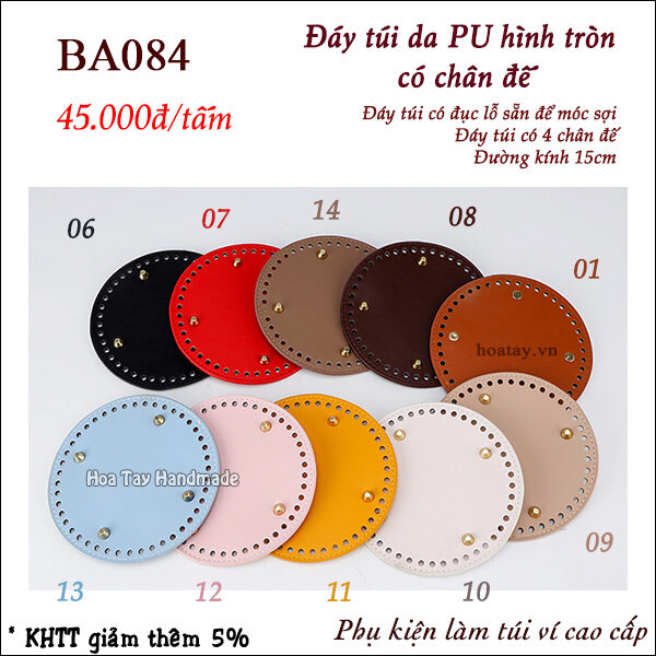 Đáy túi da pu có chân đế, đáy túi hình tròn đường kính 15cm ba084 - hoa tay handmade