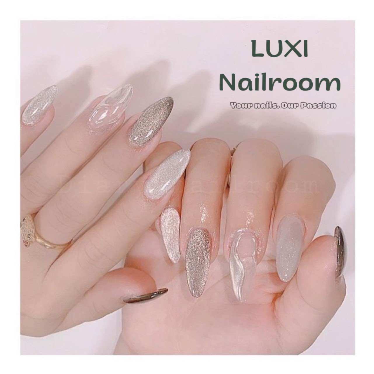 Nailbox - móng úp thiết kế mẫu mắt mèo bạc vẽ nổi