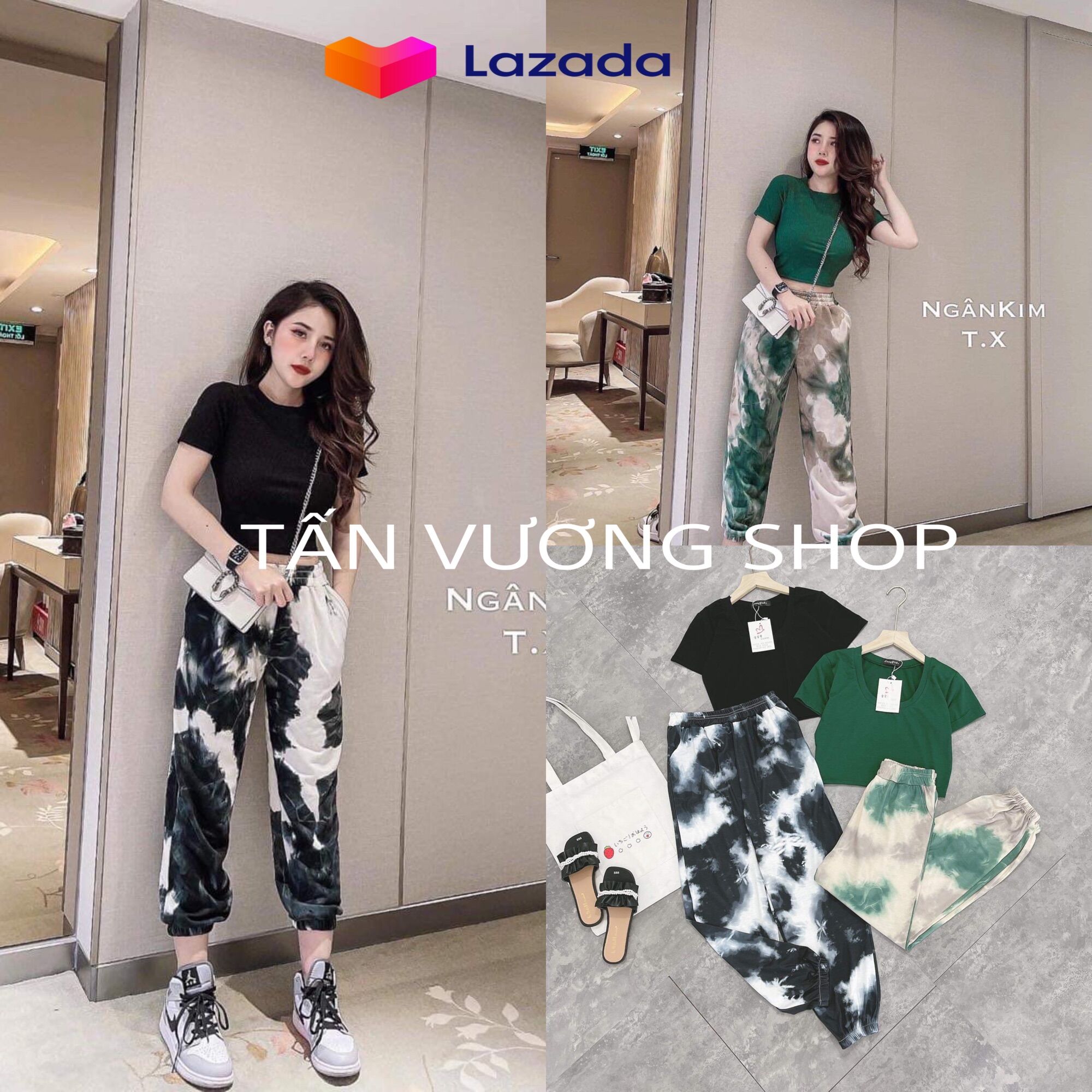 Sét bộ croptop kèm quần loang bom gấu tv01