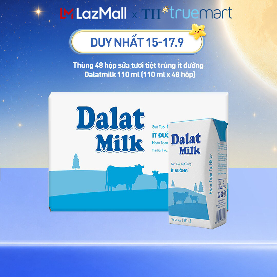 Thùng 48 hộp sữa tươi tiệt trùng Dalatmilk ít đường 110 ml (110 ml x 48)