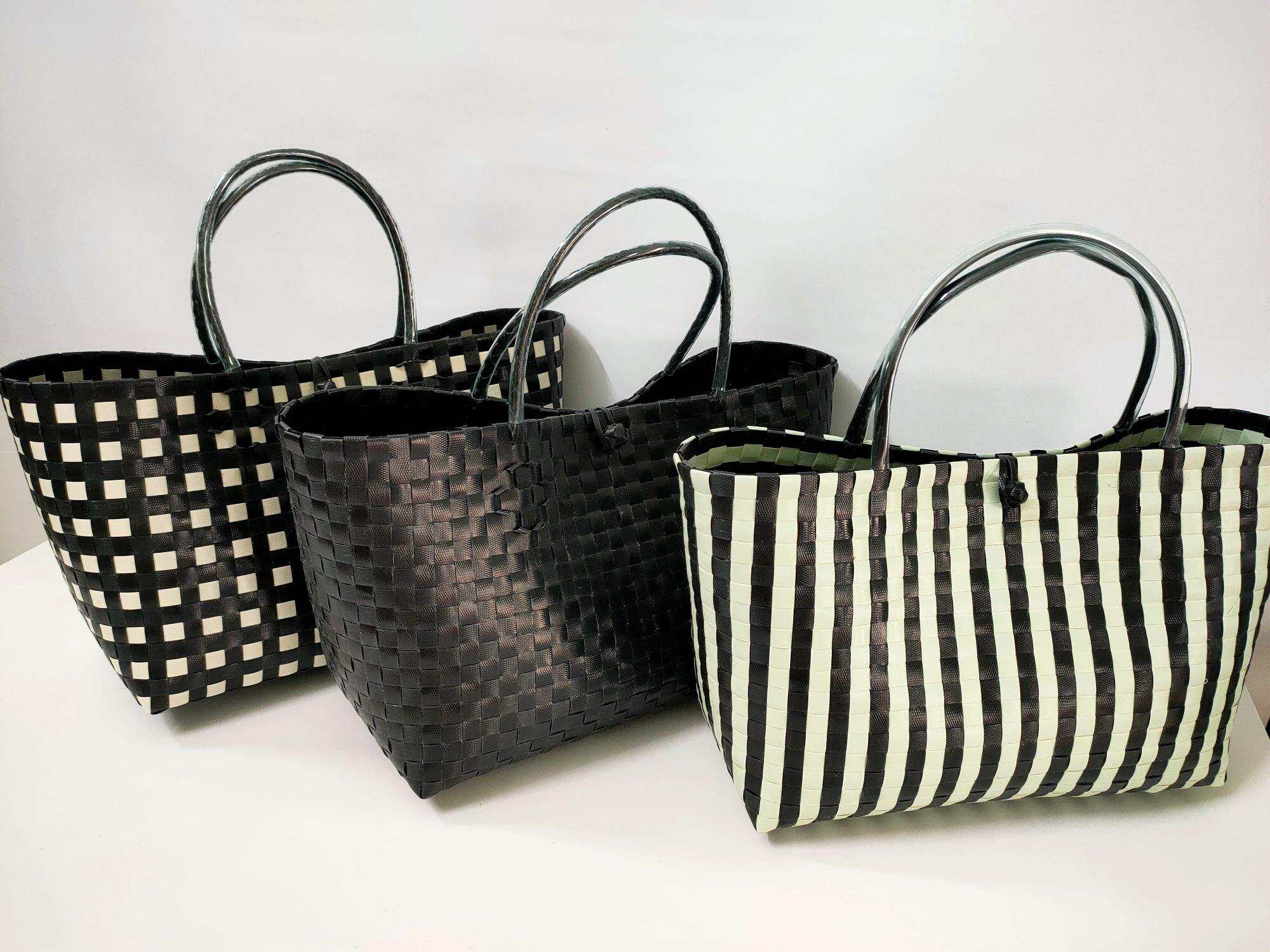 giỏ xách đan tay size 35 cm, làn đi chợ, giỏ đi biển, giỏ đan dây nhựa