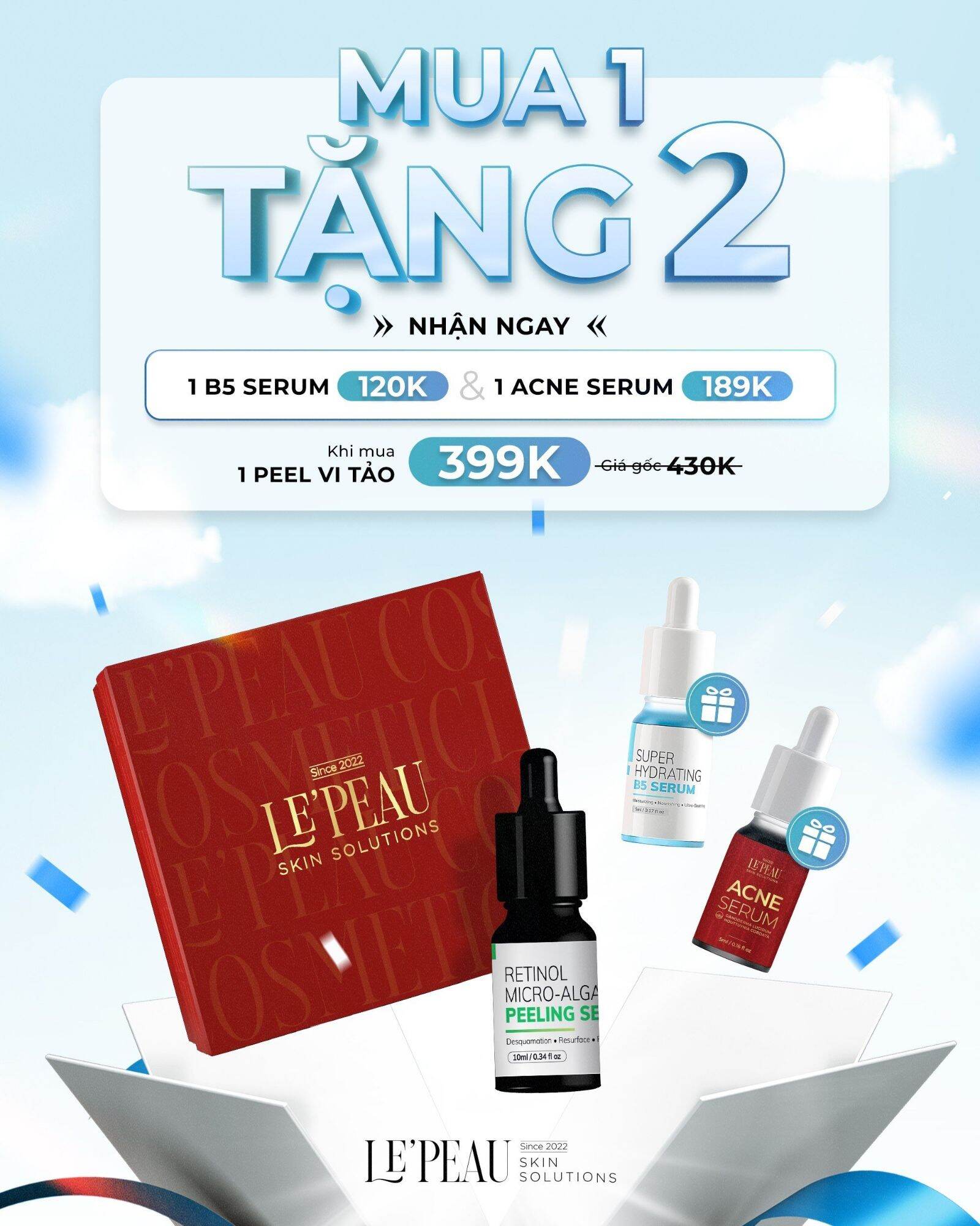 Mẫu mới peel da vi tảo RETINOL Le'peau,peel da sinh học tặng kèm serum B5 và serum mụn