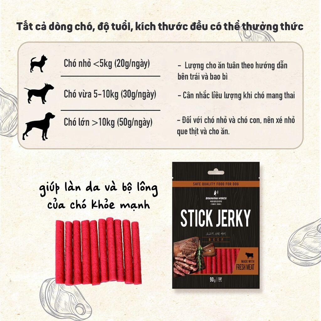 Thịt bò que mềm Bow wow Hàn Quốc cho Chó 90g, Snack gặm cho chó