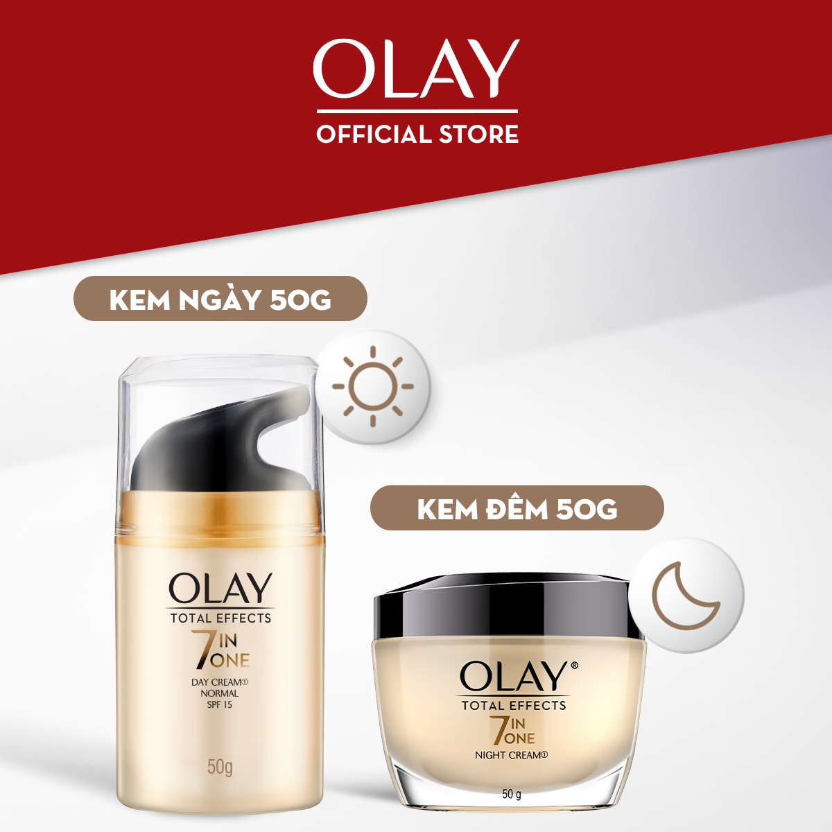 Combo 2: Kem Dưỡng Ẩm Ngày & Đêm Phục Hồi & Làm Chậm 7 Dấu Hiệu Lão OLAY TOTAL EFFECTS 50G X2