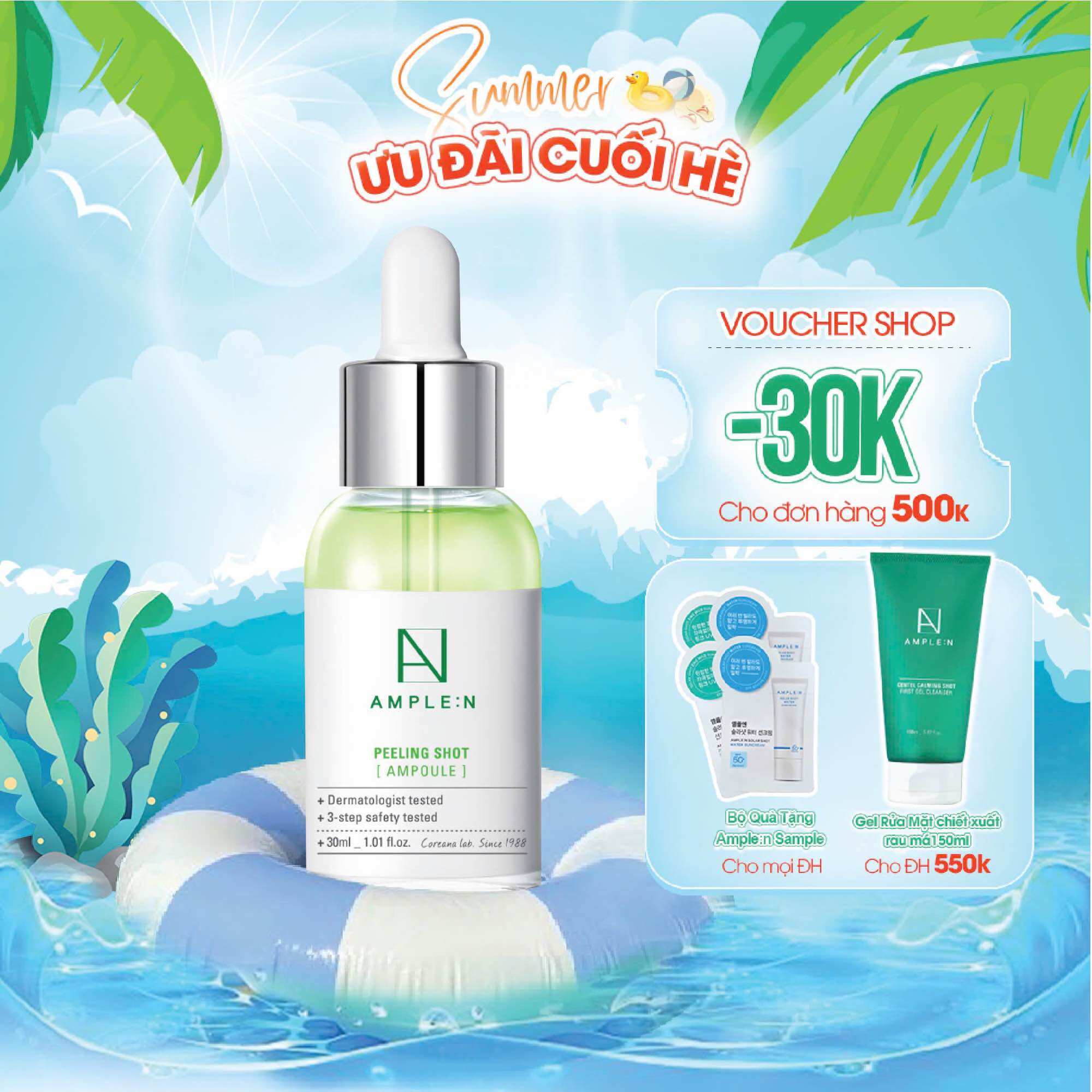 Tẩy da chết hóa học dịu nhẹ ample:n peeling shot ampoule 30ml