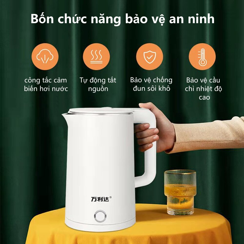 Swokii ấm đun nước siêu tốc, 2.3L ấm siêu tốc, 1500W bình đun nước siêu tốc, lót inox 304, bình siêu tốc, với chức năng tự động tắt và bảo vệ đun sôi khô, Thiết kế cách nhiệt hai lớp