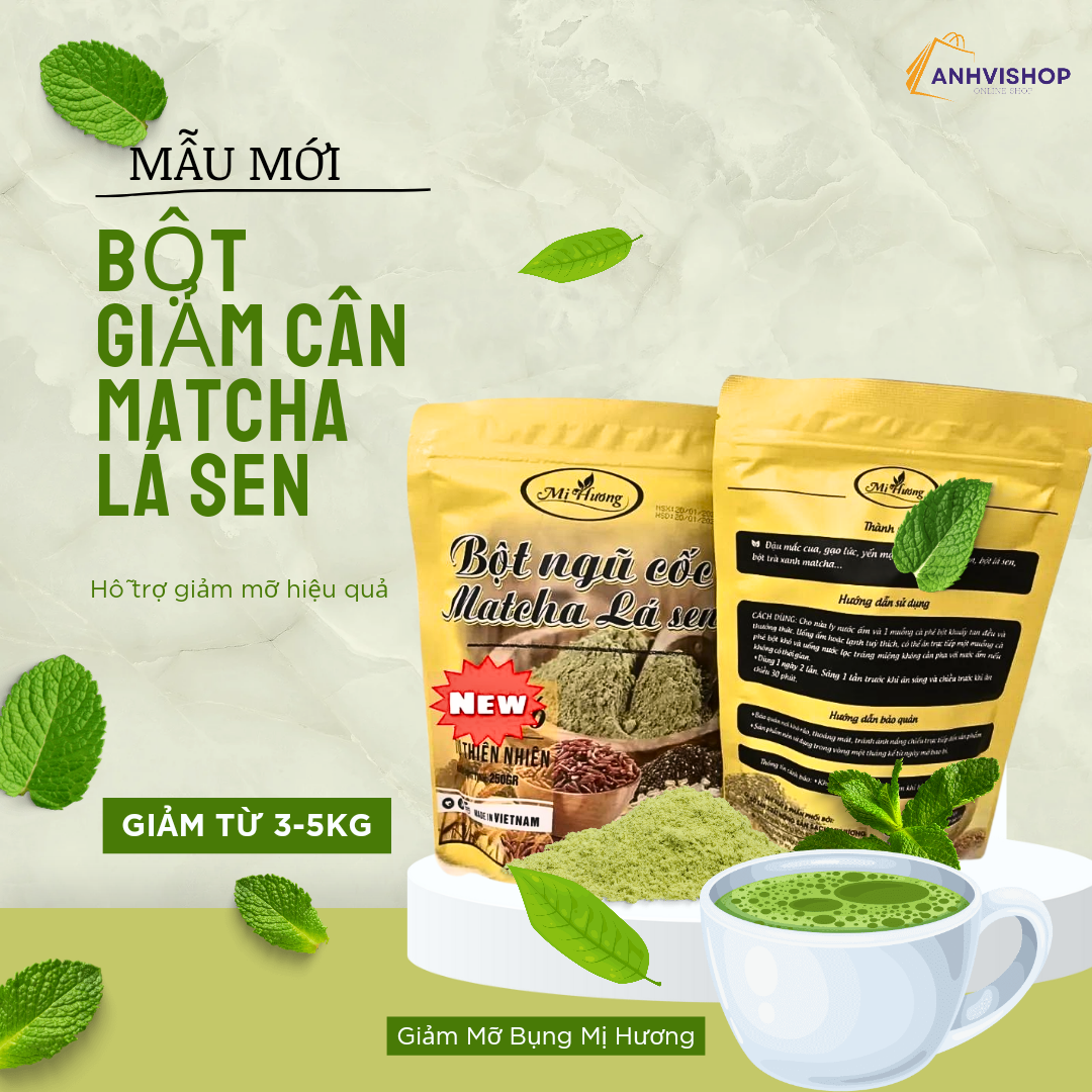 Bột Tan Mỡ Bụng Giảm Mở Mị Hương-Ngũ Cốc Matcha Lá Sen