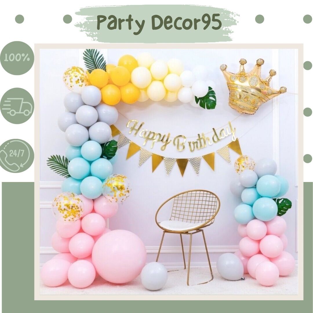 Combo set bóng trang trí sinh nhật đầy đủ phụ kiện kèm lá trang trí
