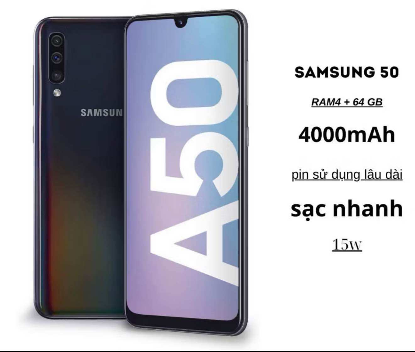 (Genuine) Samsung Galaxy A50 Phone with 2 Sims, 4G/64G Ram, Screen: 6.4" Full Hd+, Super Smooth Gaming, 12 Months Warranty
