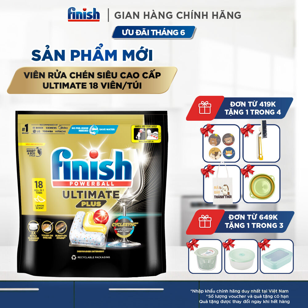 [MỚI] Viên Rửa Chén Bát Hương Chanh Finish Powerball Ultimate Plus Intensive Clean  Shine Lemon Sparkle 18 Viên
