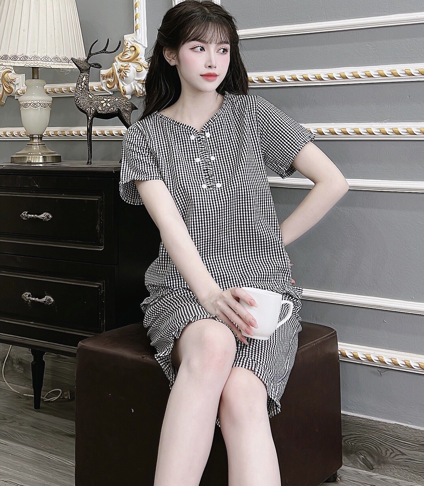 Đồ bộ nữ mẫu lửng, vải kate